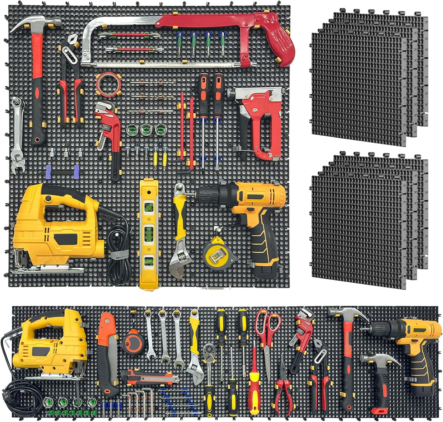6 Black Plastic Peg Board Set with 200 Accessories for Tools
