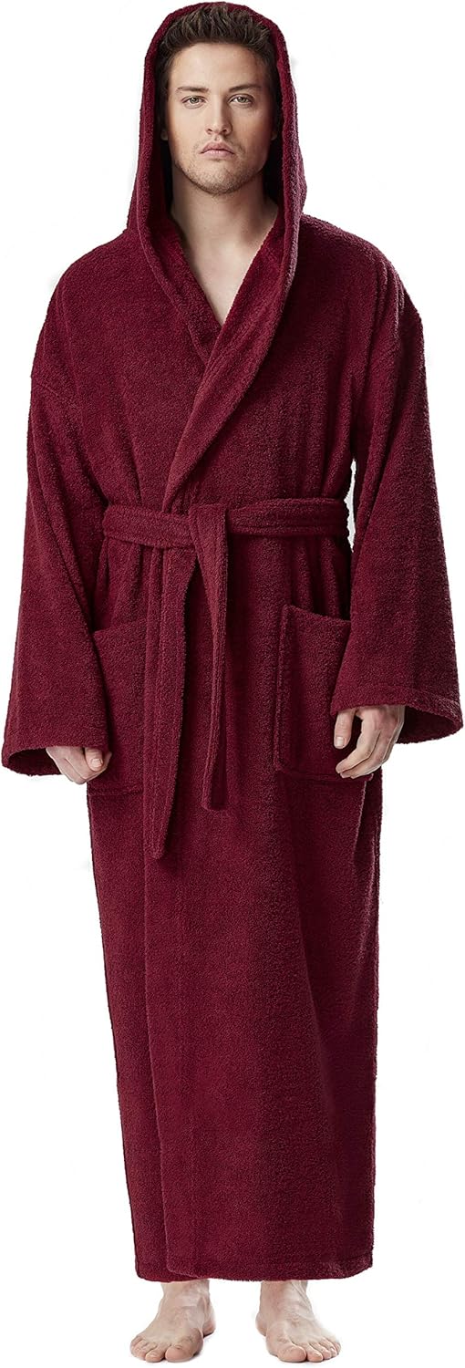 Arus Men's Hooded Classic Bathrobe - Luxurious Turkish Cotton Robe