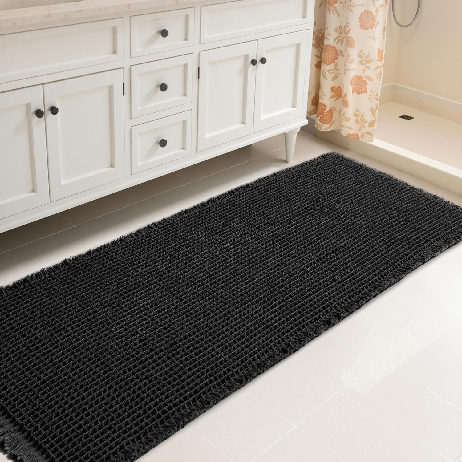 SUBRTEX Waffle Braided Bath Mat - Soft, Absorbent, Non-Slip Rug