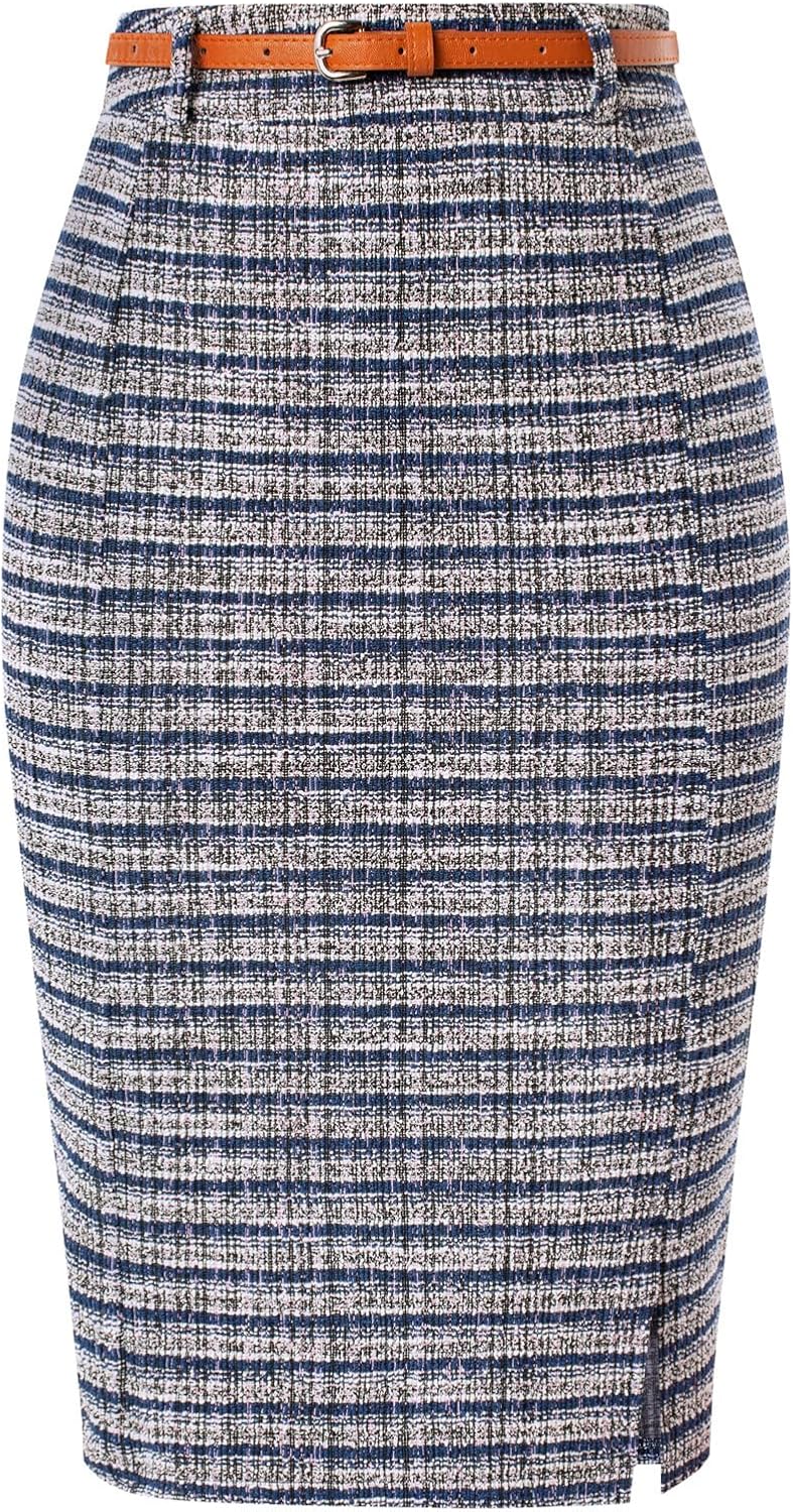 Tweed Pencil Skirt for Women - Elegant High Waisted Style