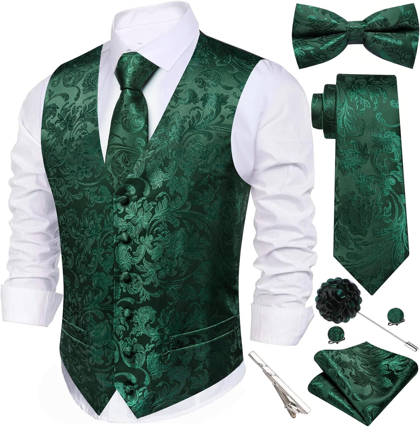 Barry.Wang Men's Suit Vest Tie Bowtie Set for Formal Events