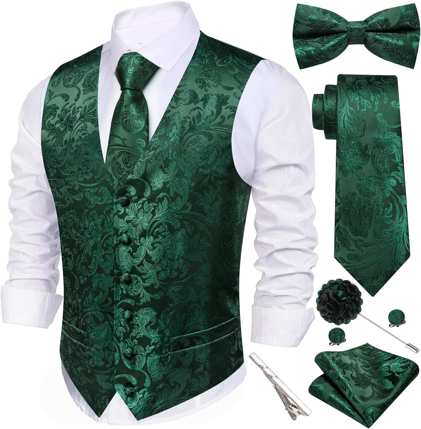 Barry.Wang Men's Suit Vest Tie Bowtie Set for Formal Events