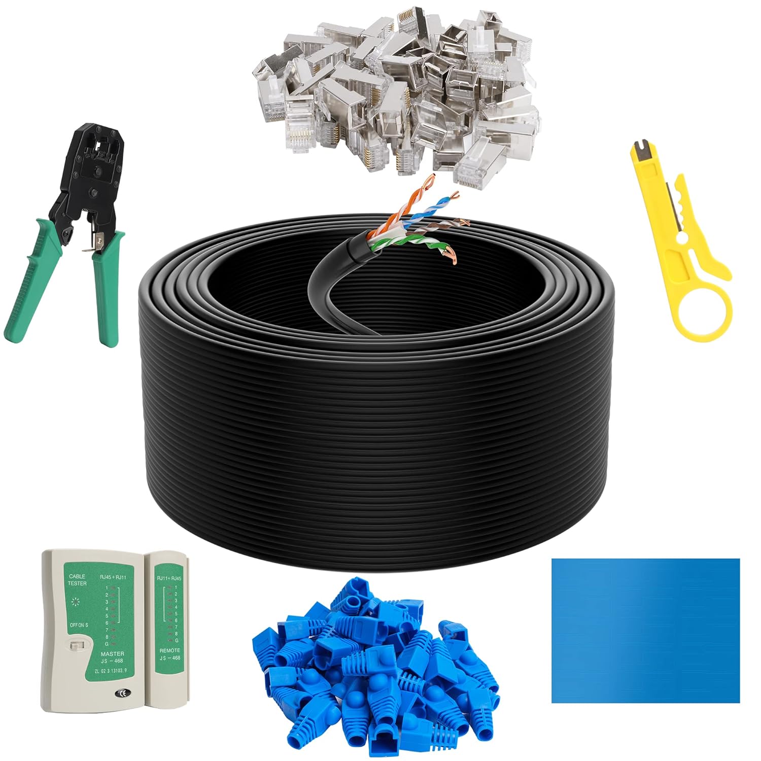 Cat6 Outdoor Ethernet Cable 500 FT with Tool Kit for DIY