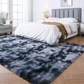 Fluffy Rug 5x7 Shag Rug for Bedroom - Plush Tie-Dyed Dark Gray
