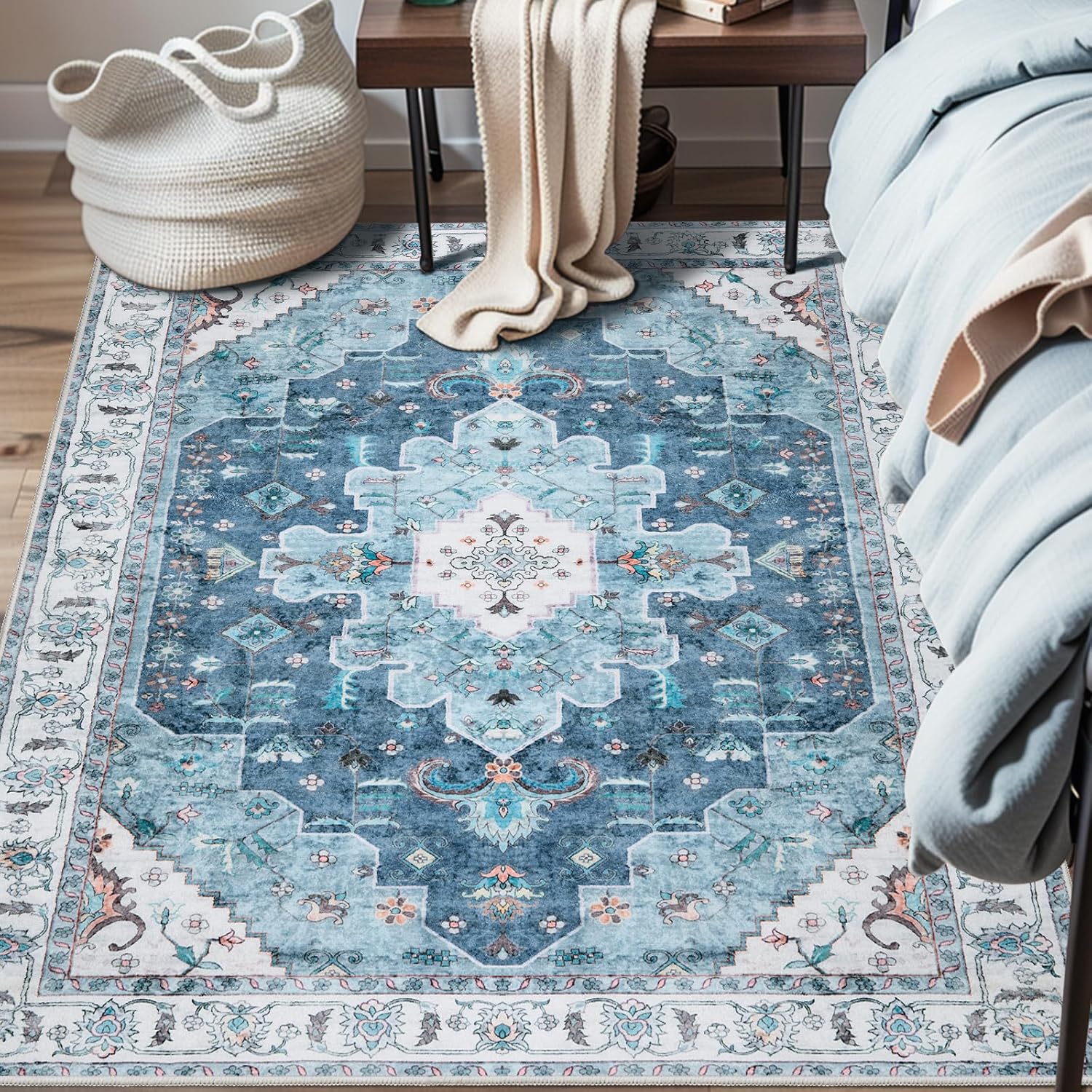 SERISSA Area Rug 3x5 Boho Blue Vintage Design for Home Decor