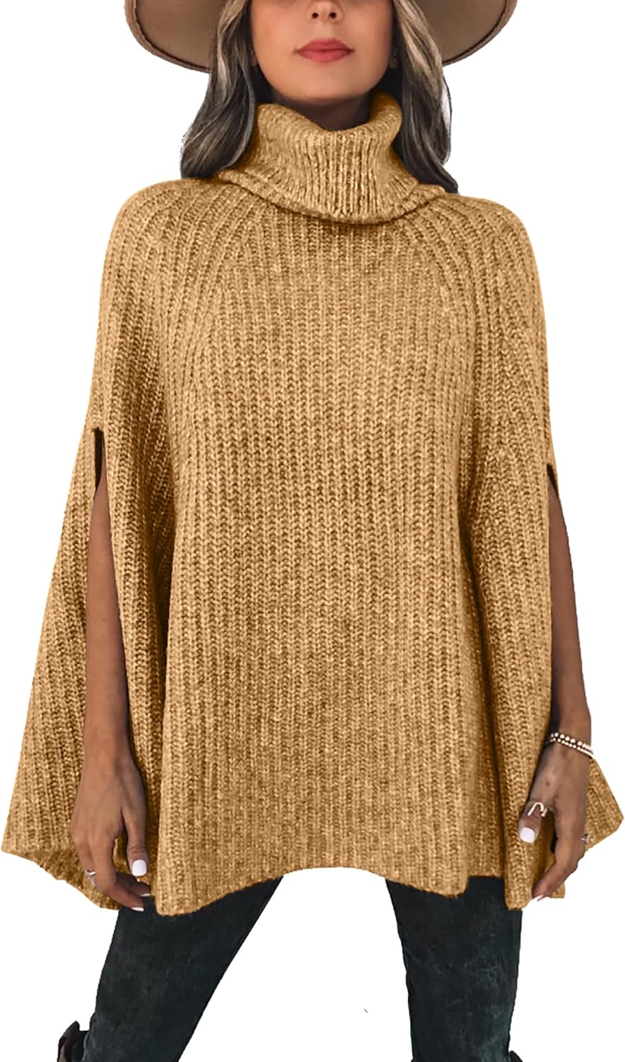KIRUNDO Women's Turtleneck Poncho Sweater for Fall Winter Style