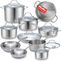 Mueller Pots and Pans Set 17-Piece - Pro Stainless Steel Cookware