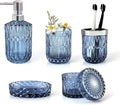 Blue Bathroom Accessories Set 5Pcs Glass Vanity Set - Stylish Counter