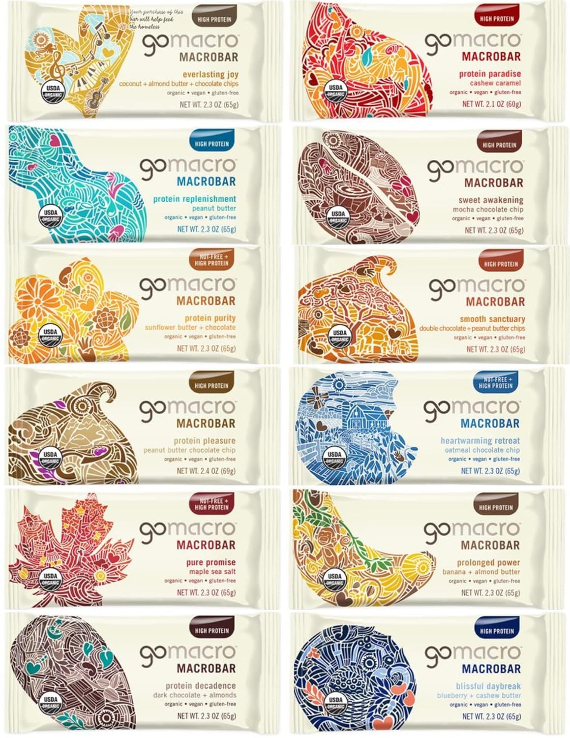 Organic Vegan Protein Bars - Assorted Variety Pack for Energy