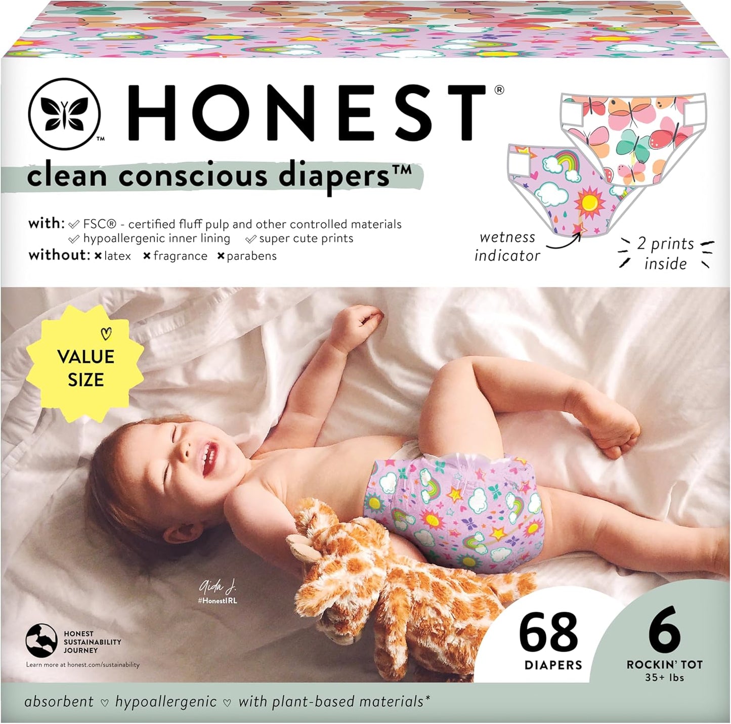 Honest Co. Plant-Based Diapers | Sky's The Limit | Size 6, 68 ct