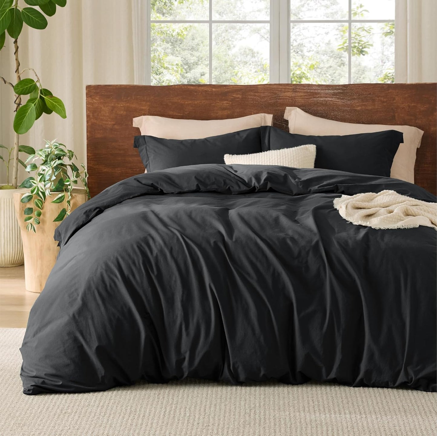 Bedsure 100% Washed Cotton Duvet Cover King Size for Comfort