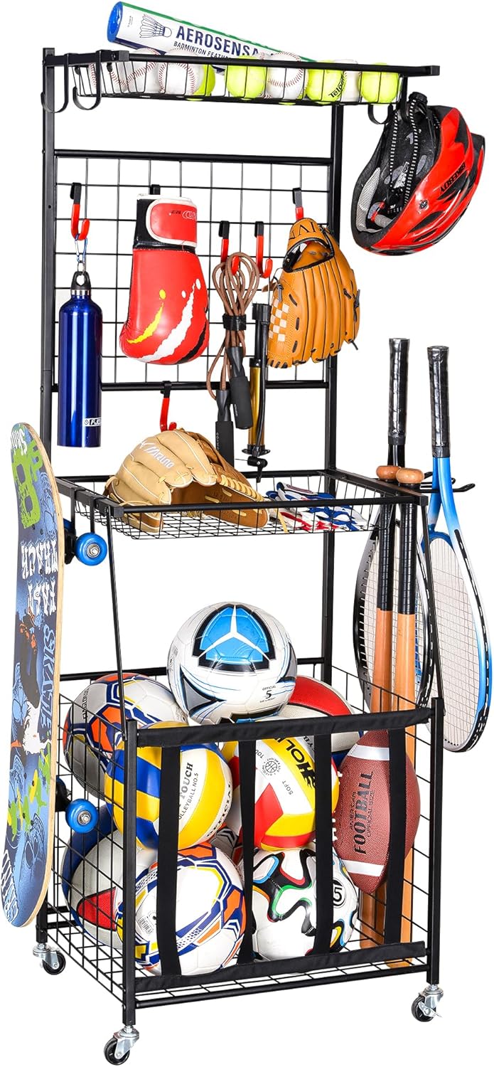 PLKOW Sports Equipment Storage Rack for Garage and Outdoors