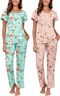 Ekouaer 2 Pack Womens Pajama Sets Short Sleeve with Long