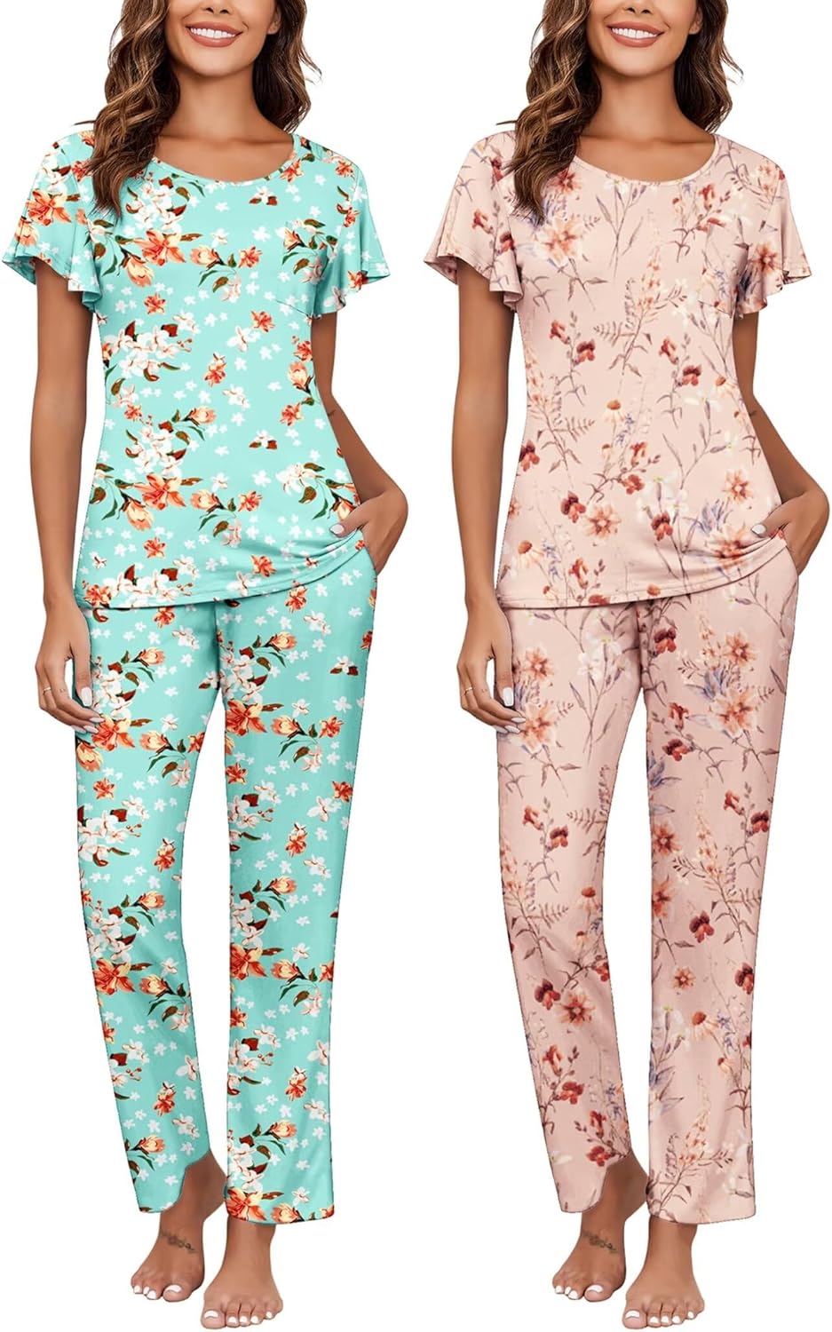Ekouaer Womens Pajama Sets Short Sleeve with Long Pants