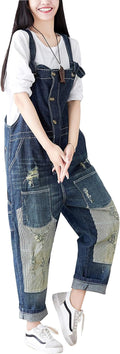 Yeokou Women's Loose Baggy Denim Wide Leg Drop Crotch Jumpsuit Rompers