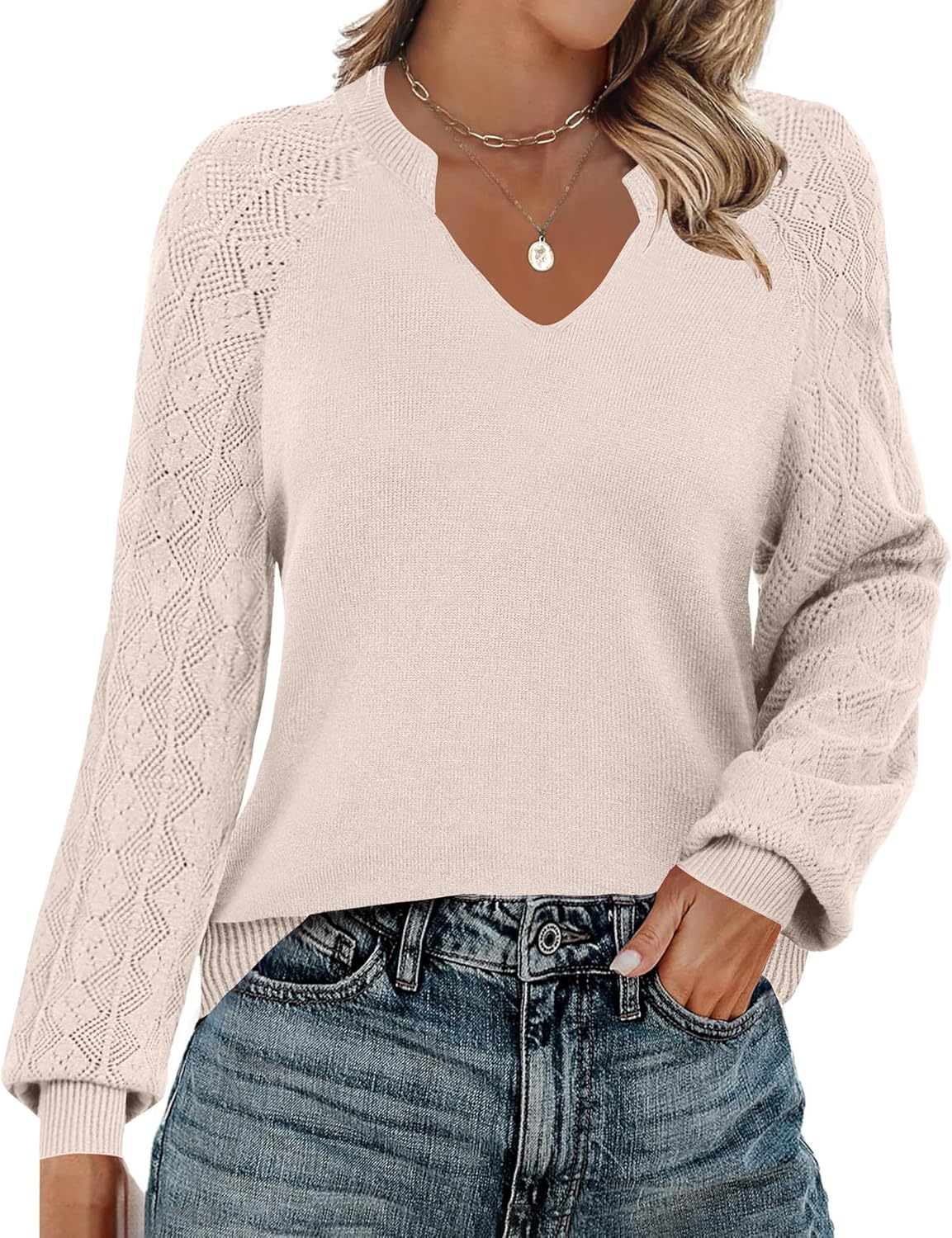 Zeagoo Womens Fall Sweaters Casual V Neck Loose Knit Pullover