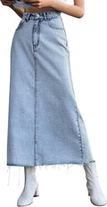 MISS MOLY Women's Jean Skirt Stretch High Waisted A-Line Midi Novelty