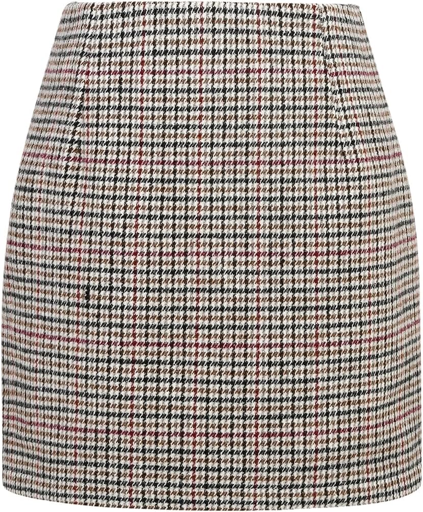 Womens High Waist Plaid Skirt Bodycon Pencil Wool Mini Skirts