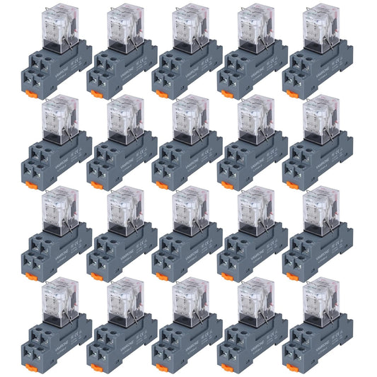 20PCS Electromagnetic Power Relay with LED Indicator and Socket