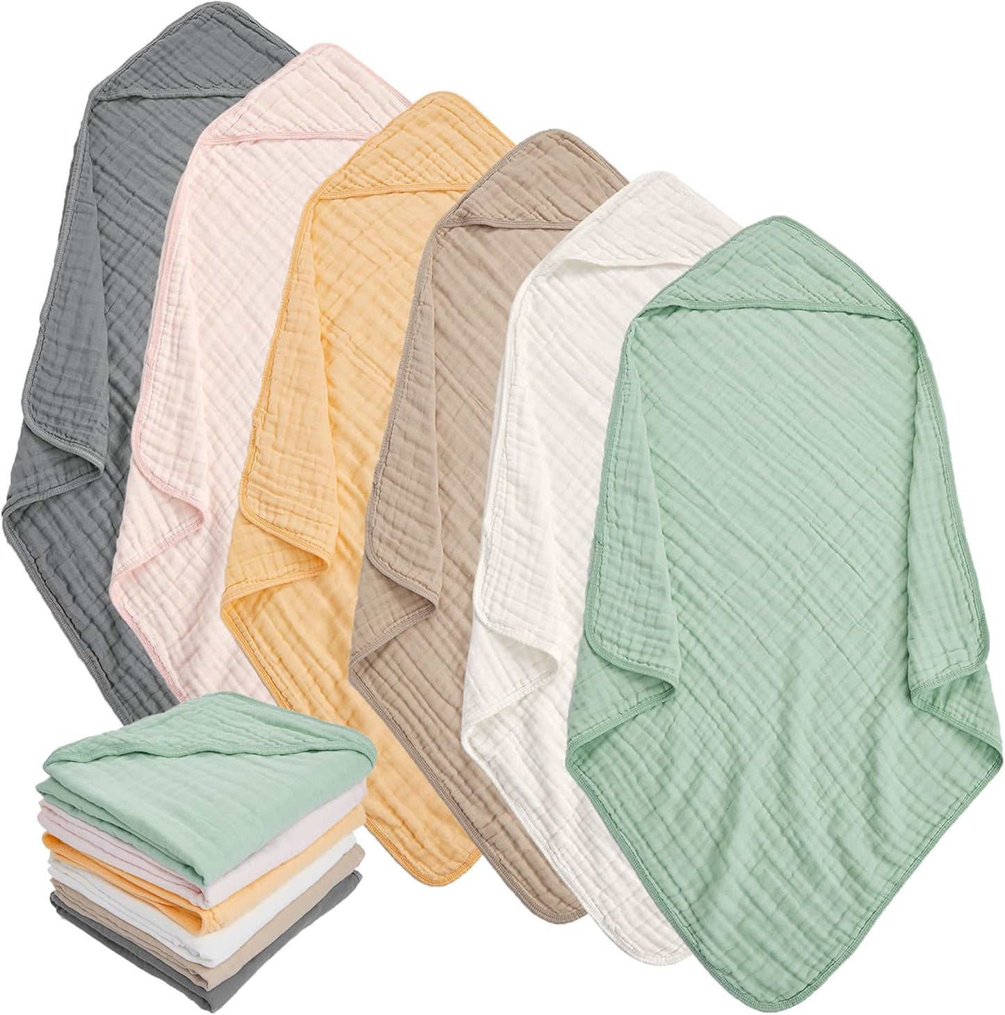 Muslin Hooded Baby Towels 6 Pack - Premium 100% Cotton Softness
