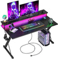 Gaming Desk with Power Outlets & LED 40 in Ergonomic Carbon Fiber