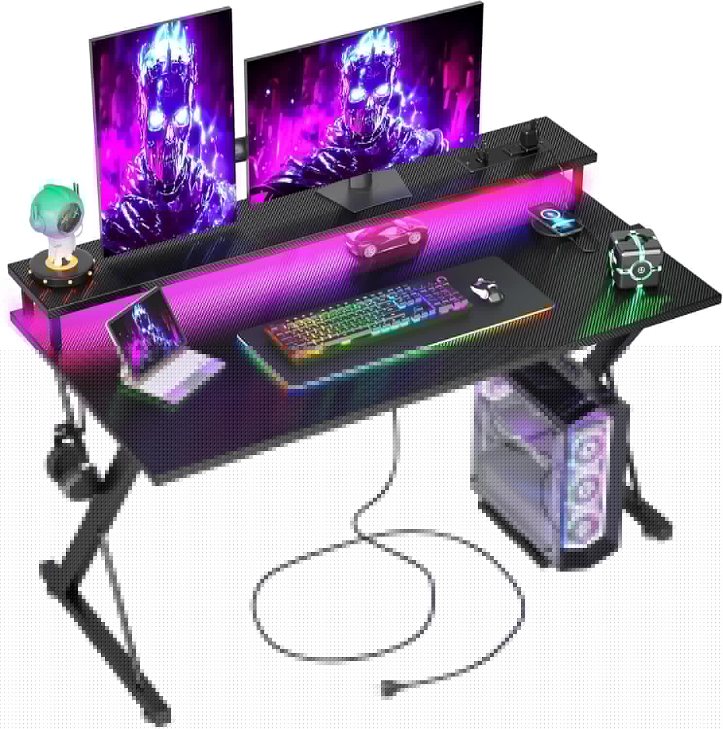 TIQLAB Gaming Desk with Power Outlets & LED for Gamers