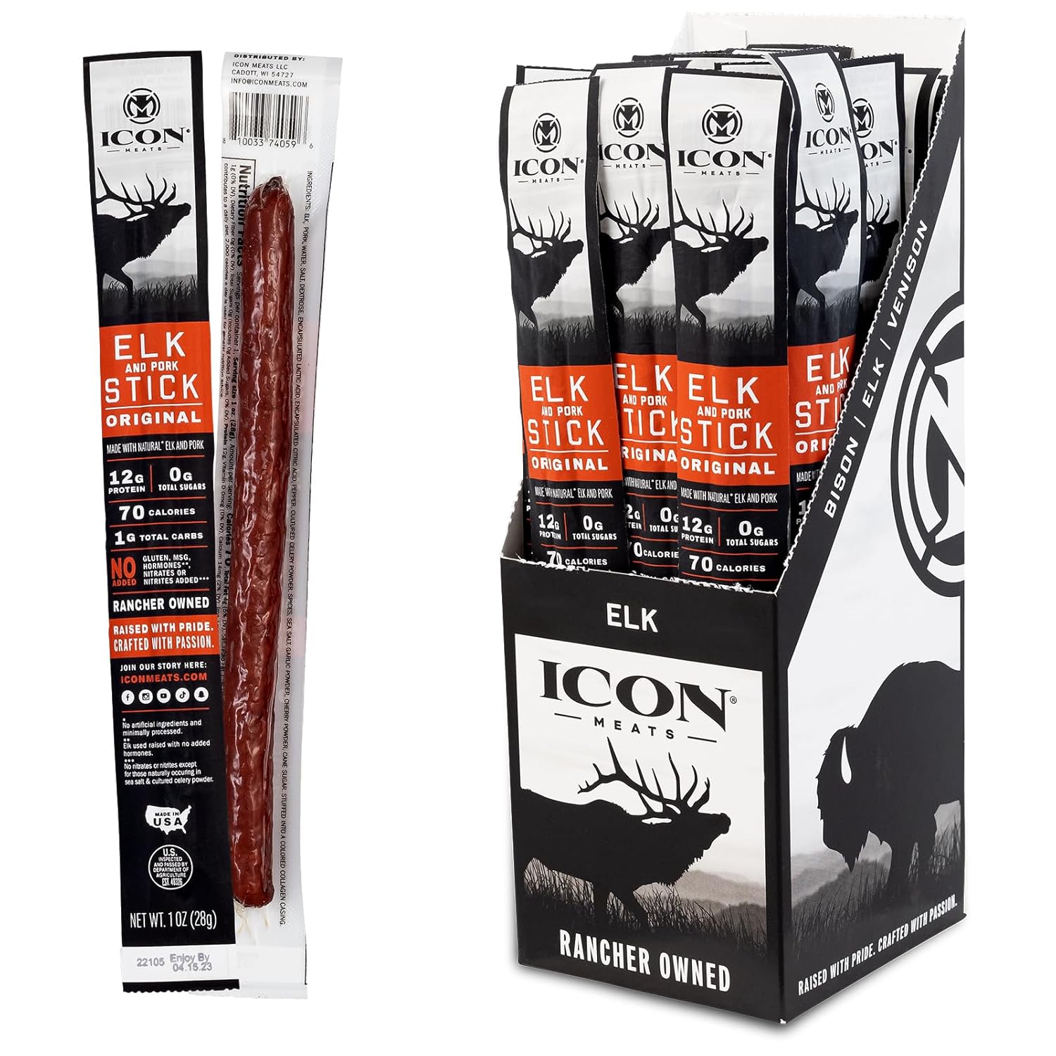 Elk and Pork Snack Sticks - Original Flavor - 24 Pack of Jerky