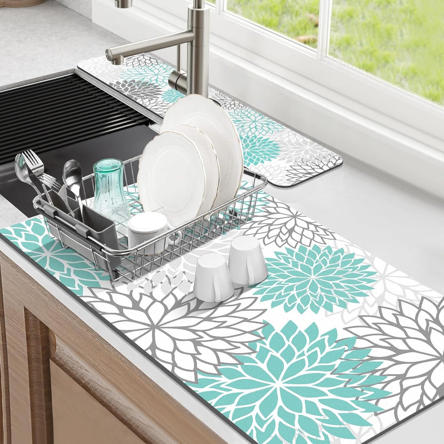 Findosom Dish Drying Mat & Sink Splash Guard for Kitchen Use