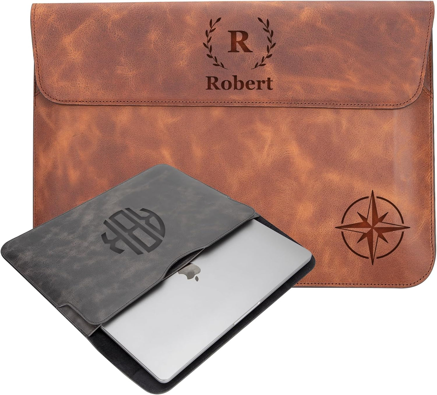 Personalized Leather Laptop Sleeve for MacBook Air & Pro Sizes