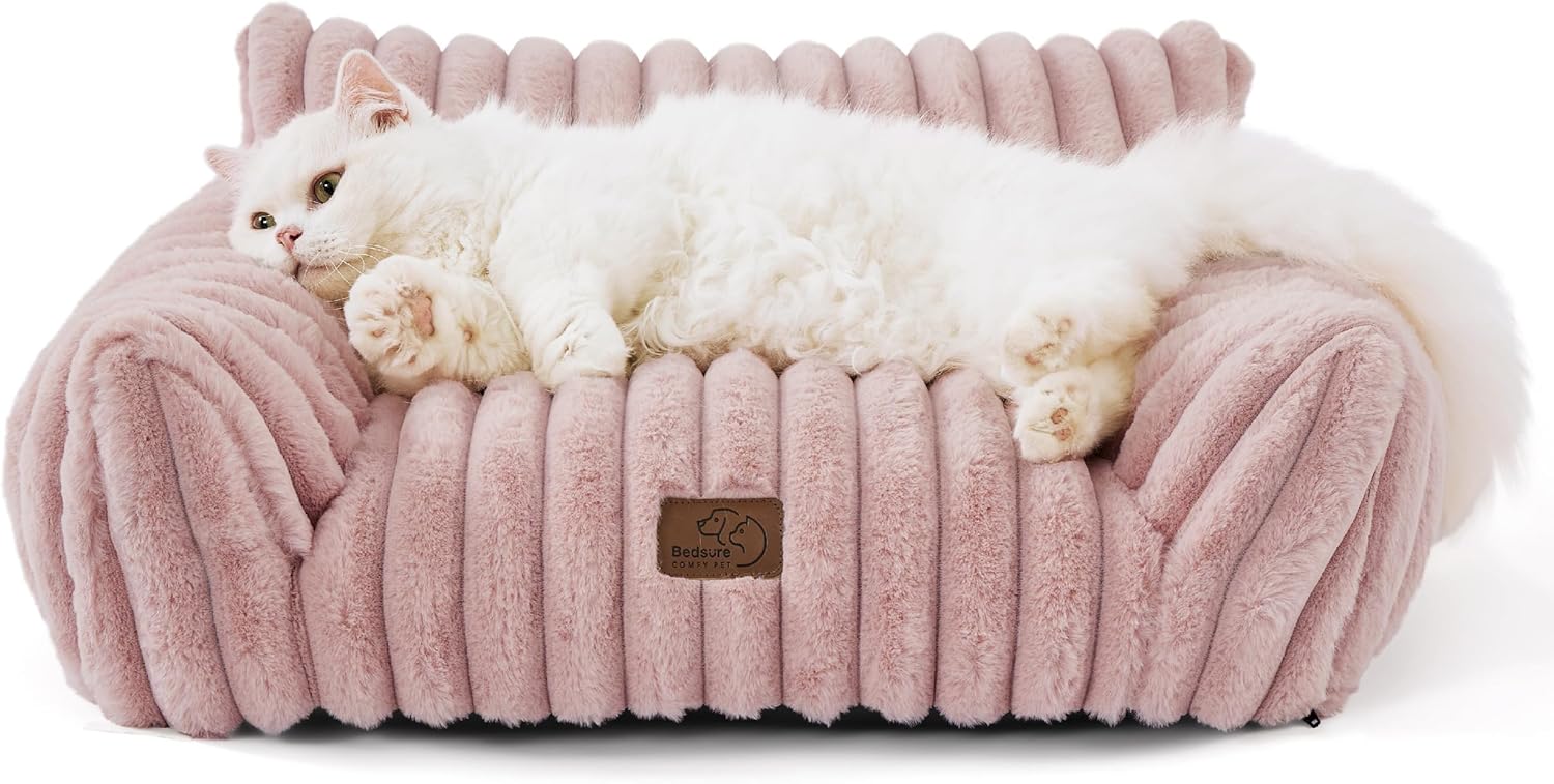 Bedsure Cute Cat Couch for Pets - Fluffy Cat Sofa Bed