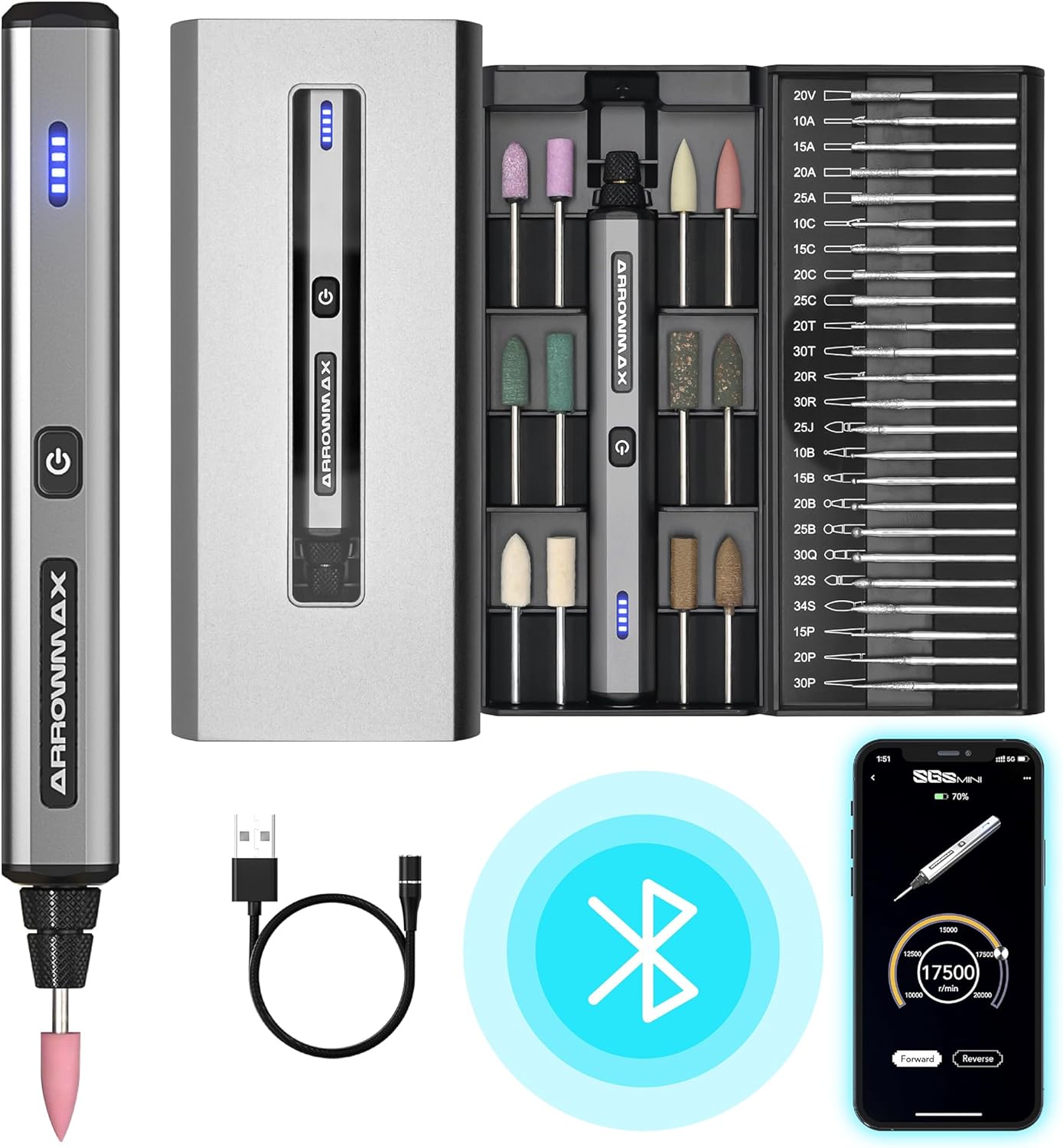 AM ARROWMAX Mini Engraving Pen with 36 Bits and Bluetooth
