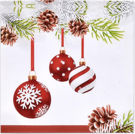 Elegant Christmas Ornament Napkins - 100 Pack