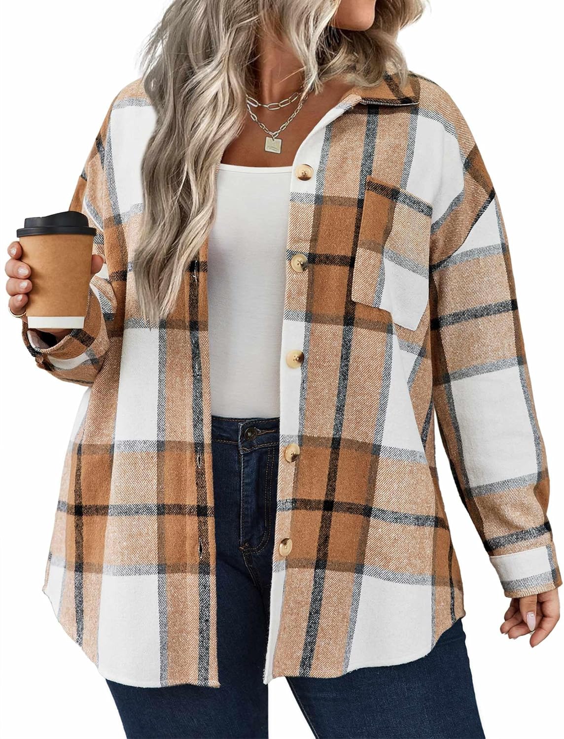 Plus Size Plaid Shacket for Women - Stylish and Comfortable
