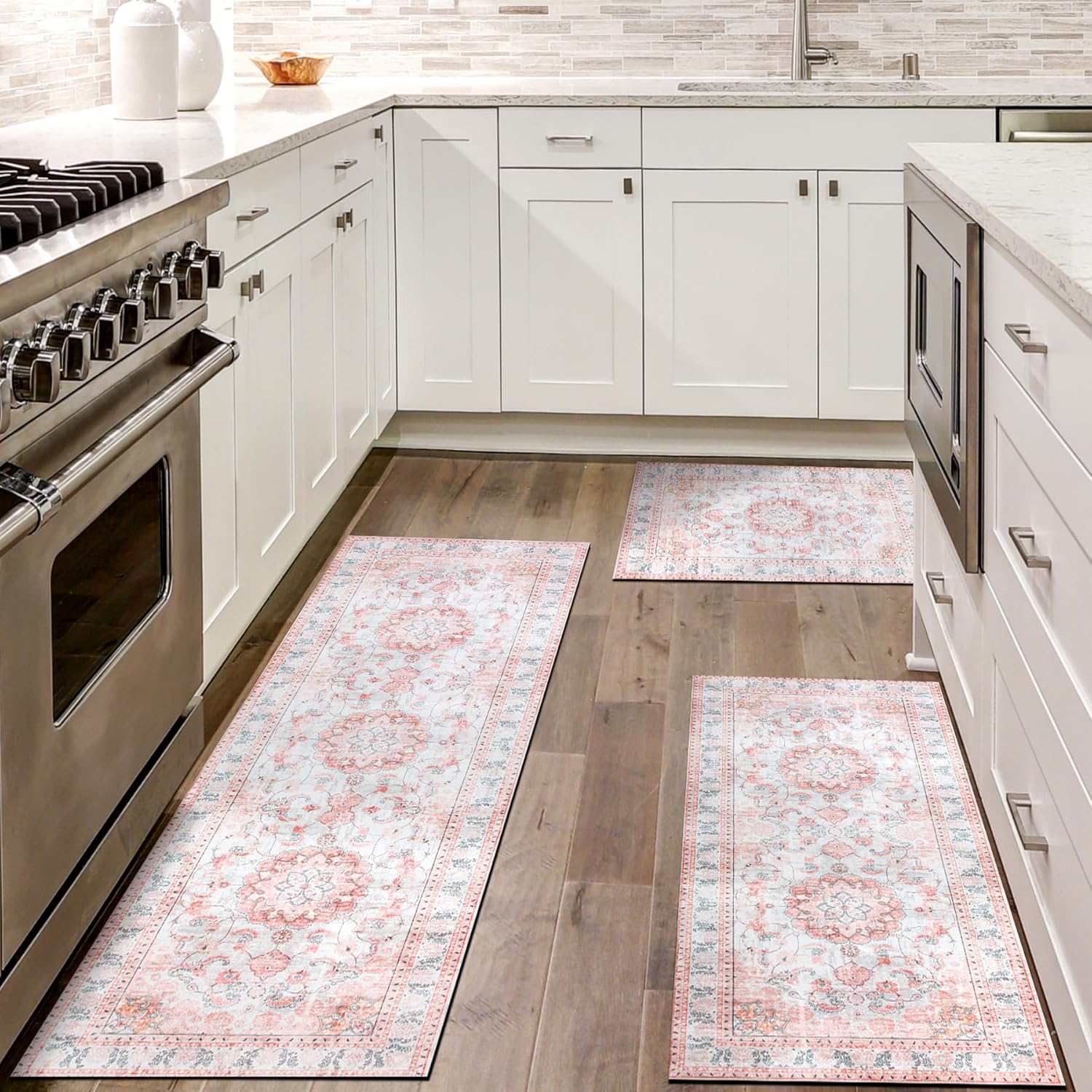WOBUBU Rubber Kitchen Rugs Sets of 3 Non Slip Washable