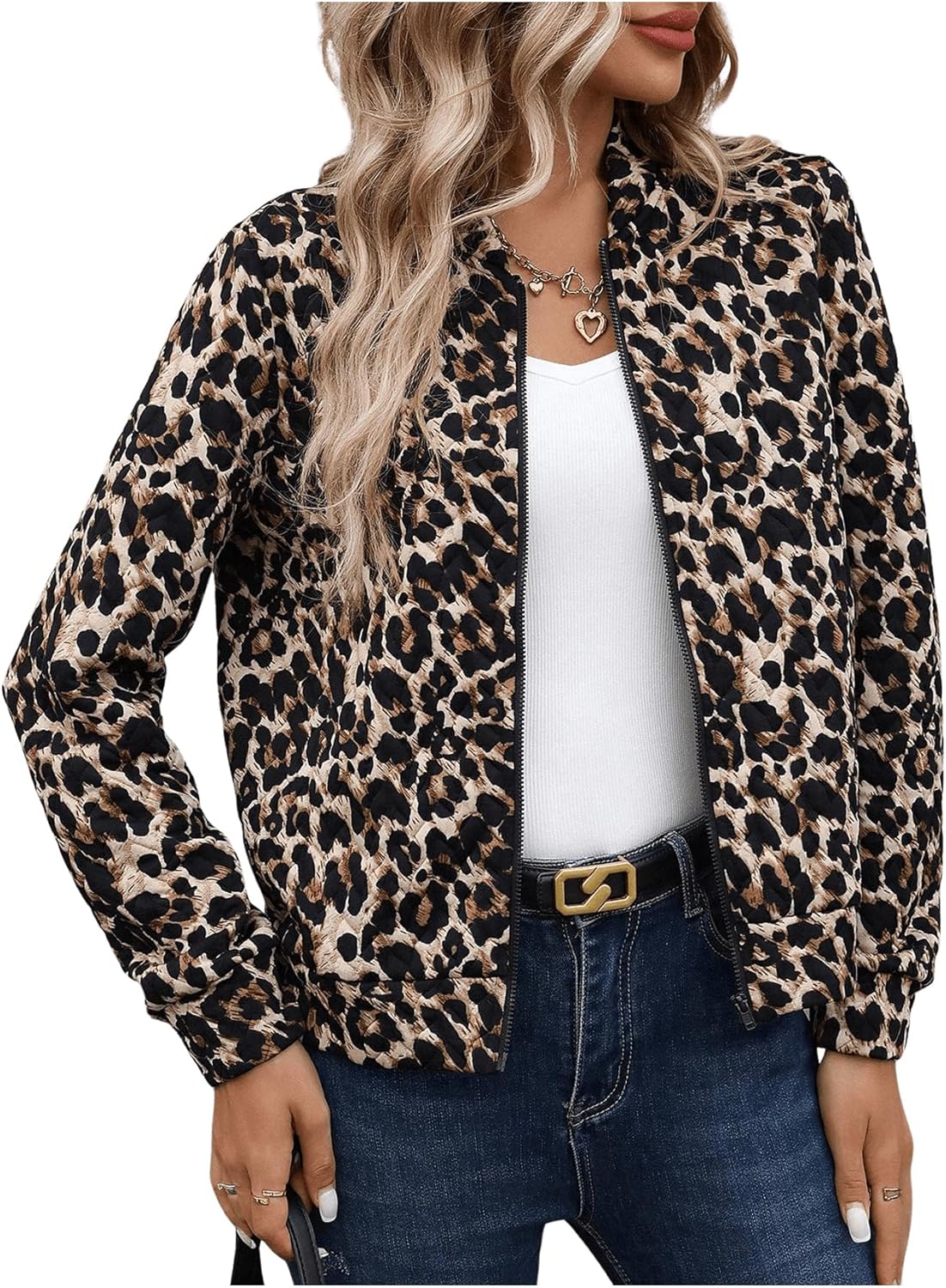 Verdusa Women's Zip Up Textured Bomber Jacket for Casual Style