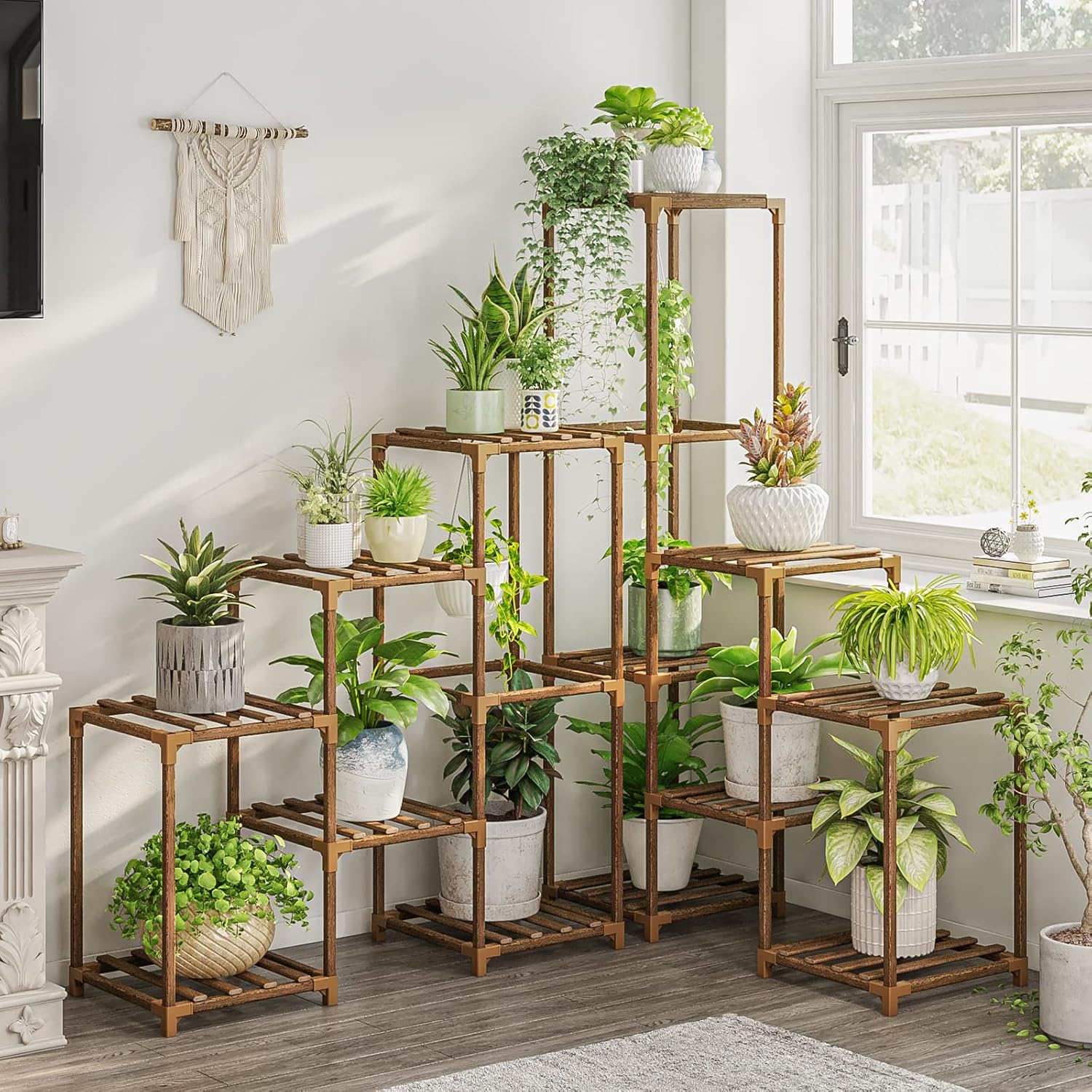 Bamworld Plant Stand Indoor Corner Shelf for Vibrant Spaces