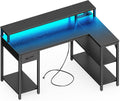 47 Reversible L-Shaped Desk with LED Lights & Power - Gaming & Home Office Essential