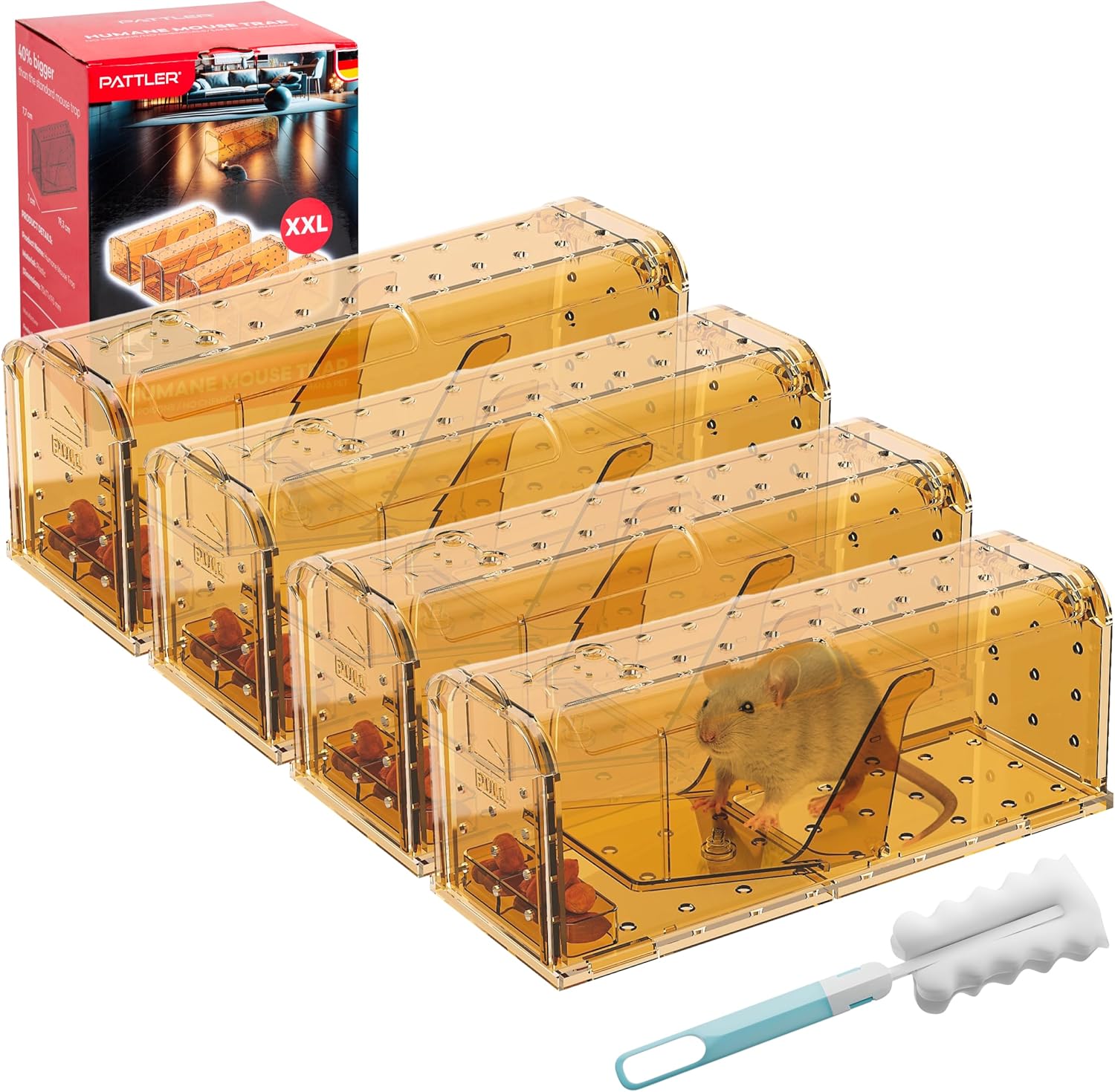 4 Pack Orange Reusable Humane Mouse Traps