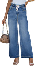 Womens High Waisted Wide Leg Jeans - Elastic Drawstring Comfort