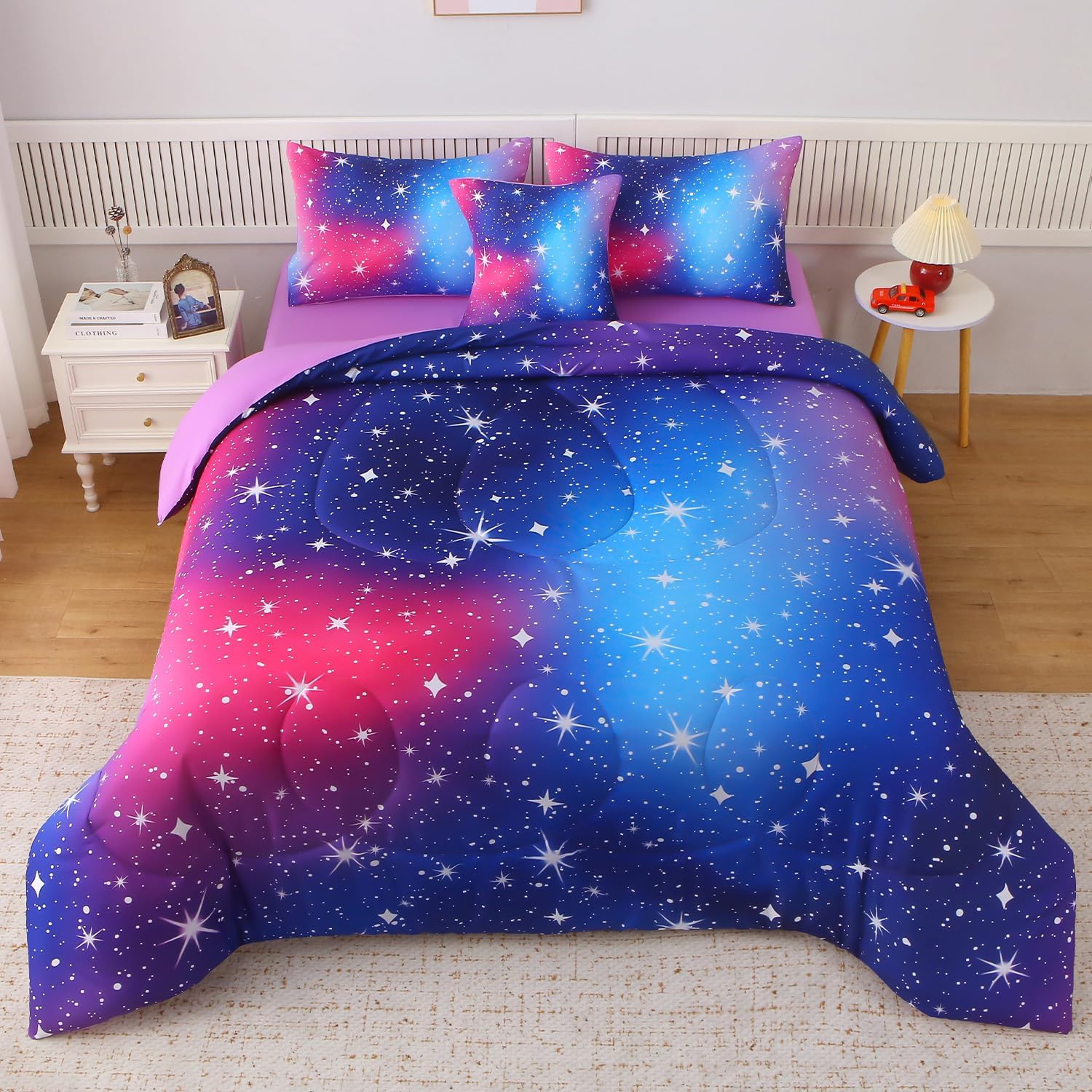 Queen Ombre Pink Purple Comforter Set for Teen Girls, 6 Piece