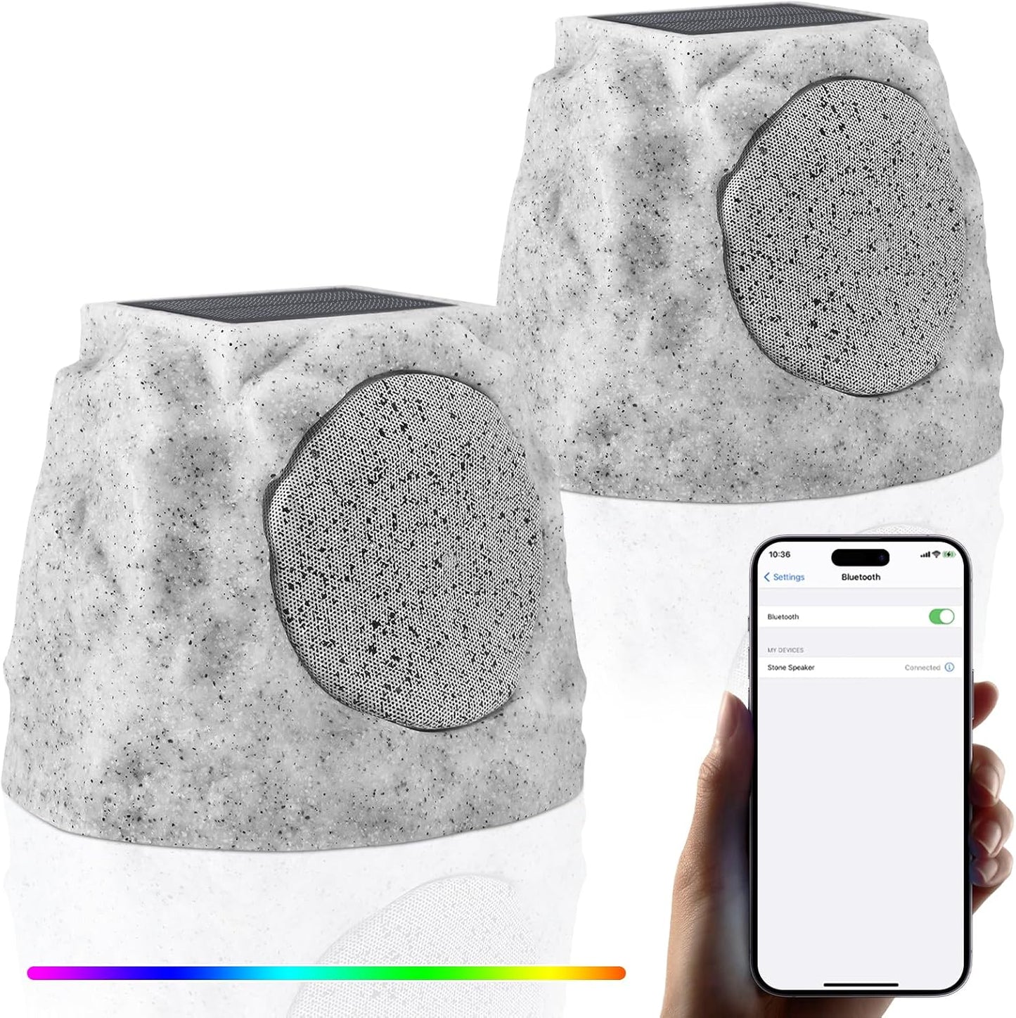 Waterproof Solar Rock Speakers w/ RGB Light - Outdoor Party Duo