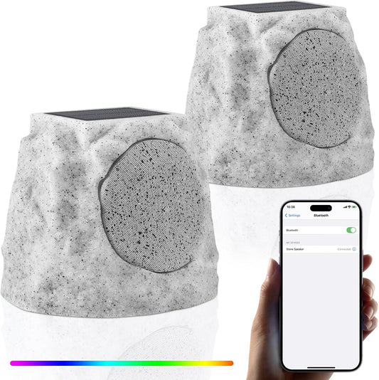 Waterproof Solar Rock Speakers w/ RGB Light - Outdoor Party Duo