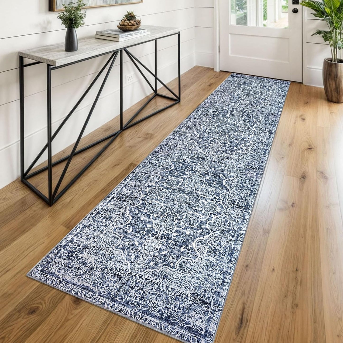 Vintage Floral Washable Runner Rug for Hallways and Kitchens