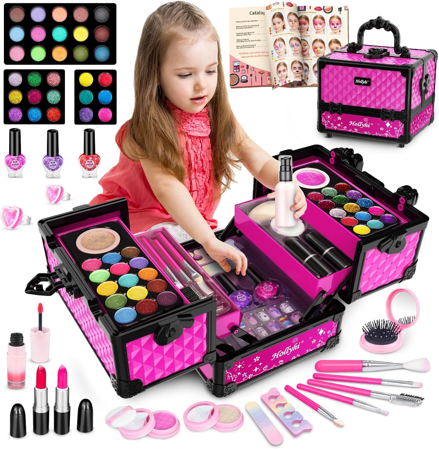 Hollyhi 59 Pcs Kids Makeup Kit for Girls - Perfect Play Set