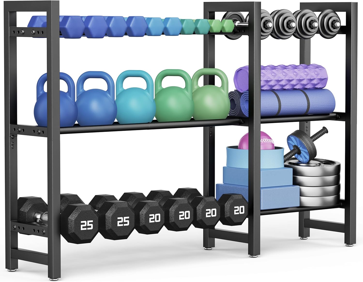 Dumbbell Rack 3-Tier Adjustable 900LB Capacity for Home Gym