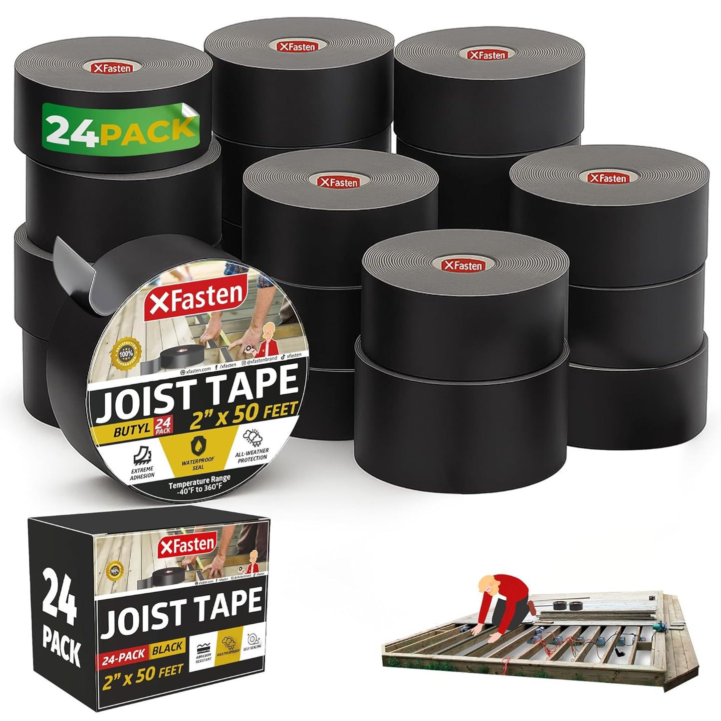 XFasten Butyl Joist Tape for Decking, 2 Inch Waterproof Sealant