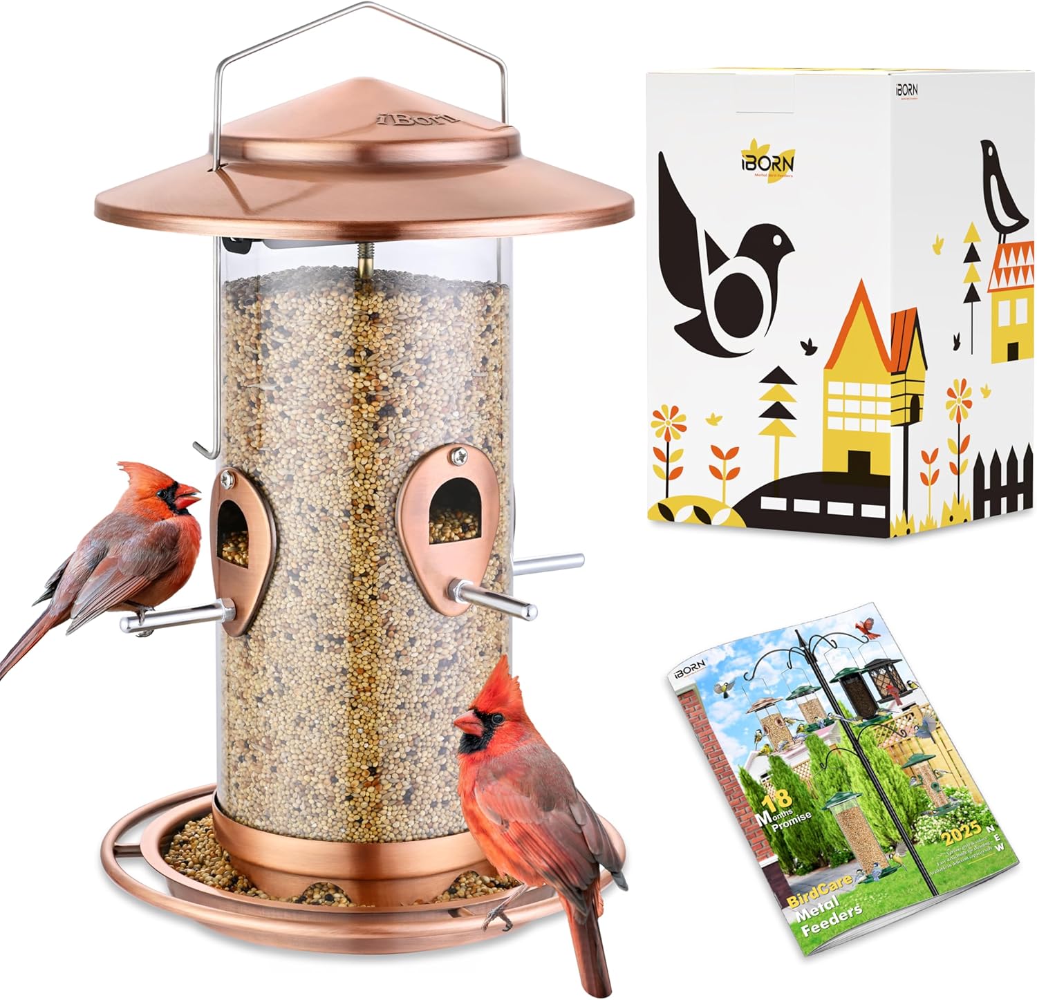 iBorn Metal Bird Feeder for Outside Hanging with Large Capacity