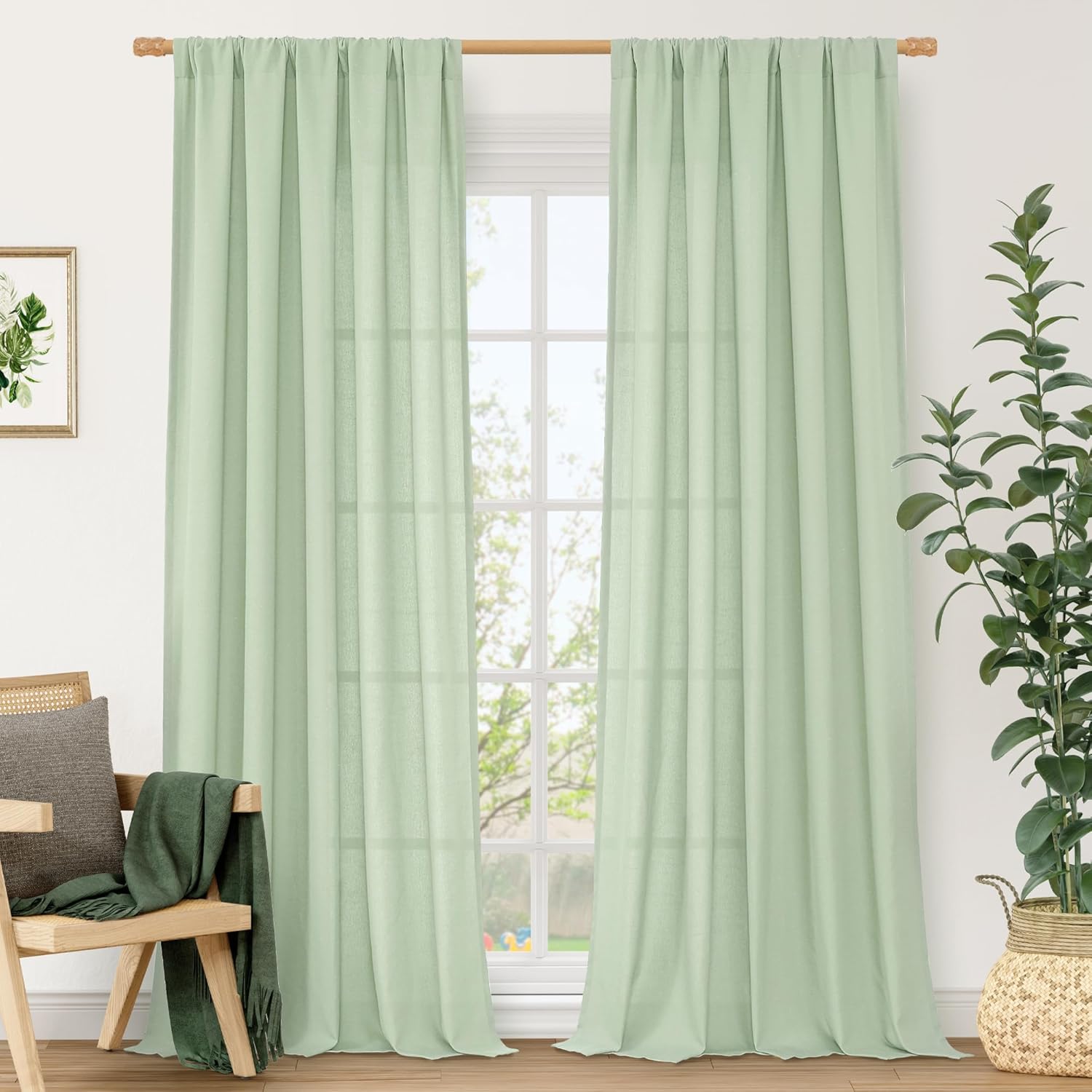 LAMIT Linen Curtains 84 inches Light Filtering Drapes for Home