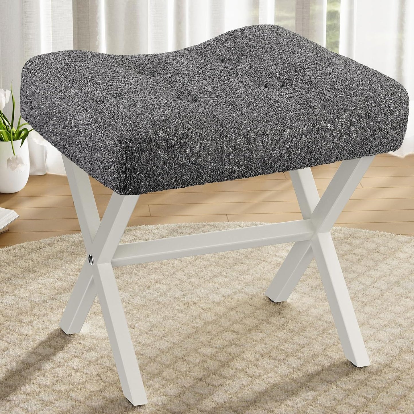 18-Inch Large Vanity Stool Chair with Soft Boucle Fabric Seat