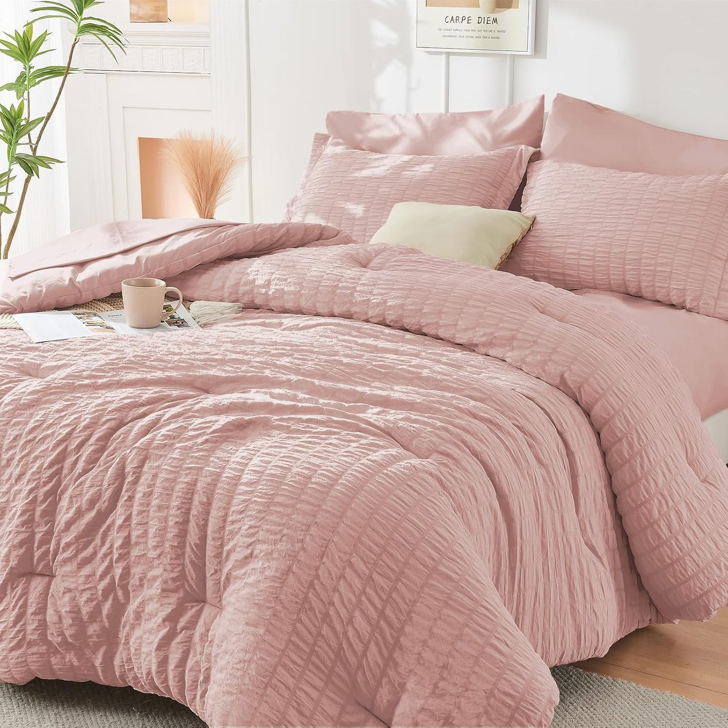 Rose Gold Full Size Comforter Set for All Season Luxury Bedding